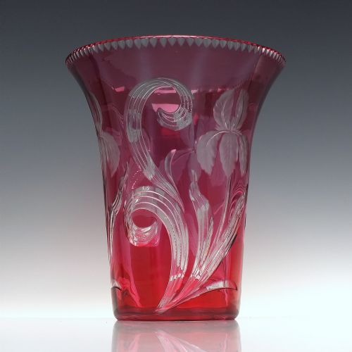 RARE ART NOUVEAU CRANBERRY CUT VASE C19101935 - ADDITIONAL PHOTO 3
