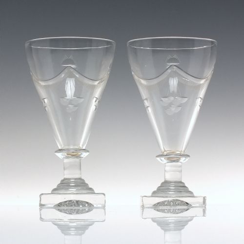 pair georgian engraved lemon squeezer glass rummers c1800 - CATEGORY: ANTIQUE GLASS - DATED 1800