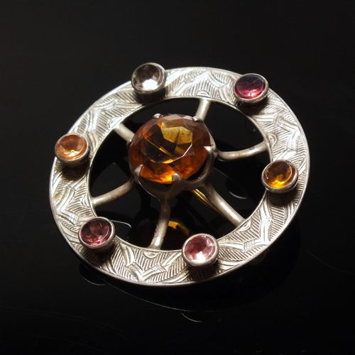 antique 19th century scottish silver celtic gemstone shield brooch c1880 - CATEGORY: ANTIQUE JEWELLERY - DATED 1880