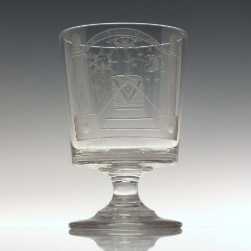 LARGE ANTIQUE 19TH CENTURY MASONIC ENGRAVED GLASS RUMMER C1820 - ADDITIONAL PHOTO 1