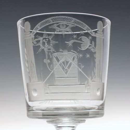 LARGE ANTIQUE 19TH CENTURY MASONIC ENGRAVED GLASS RUMMER C1820 - ADDITIONAL PHOTO 2