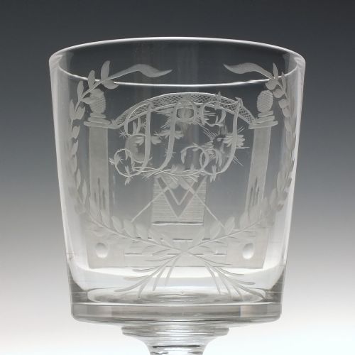 LARGE ANTIQUE 19TH CENTURY MASONIC ENGRAVED GLASS RUMMER C1820 - ADDITIONAL PHOTO 3