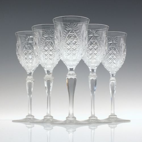 six antique stevens williams cut wine glass c1900 - CATEGORY: ANTIQUE GLASS - DATED 1900