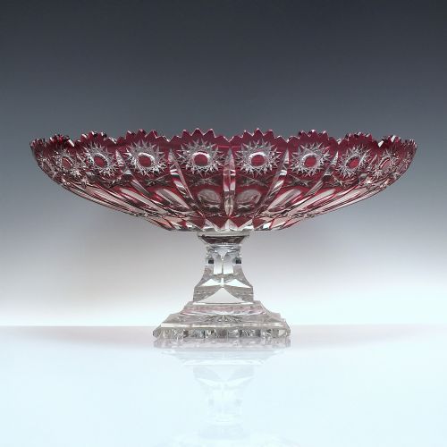 large cranberry cut glass comport vase c1930 - CATEGORY: ANTIQUE GLASS - DATED 1930