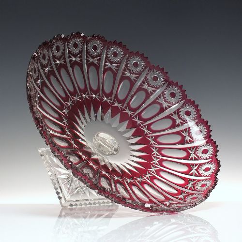 LARGE CRANBERRY CUT GLASS COMPORT VASE C1930 - ADDITIONAL PHOTO 1