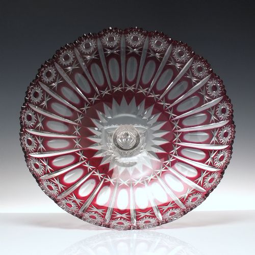 LARGE CRANBERRY CUT GLASS COMPORT VASE C1930 - ADDITIONAL PHOTO 2