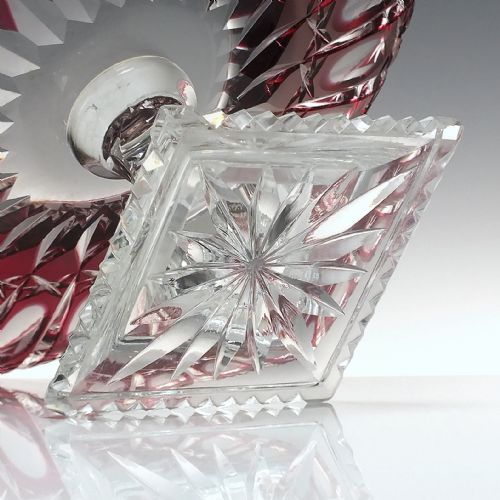 LARGE CRANBERRY CUT GLASS COMPORT VASE C1930 - ADDITIONAL PHOTO 3