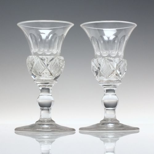 pair 19th century cut thistle bowl dram glasses c1880 - CATEGORY: ANTIQUE GLASS - DATED 1880