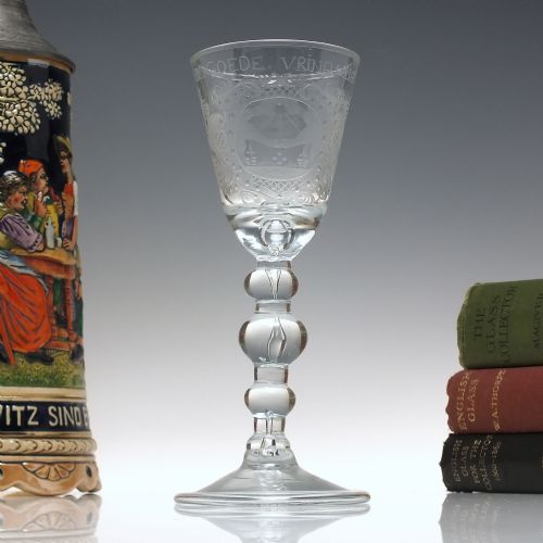 georgian friendship engraved baluster wine glass c1750 - CATEGORY: ANTIQUE GLASS - DATED 1750