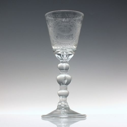 GEORGIAN FRIENDSHIP ENGRAVED BALUSTER WINE GLASS C1750 - ADDITIONAL PHOTO 1