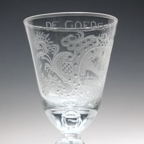 GEORGIAN FRIENDSHIP ENGRAVED BALUSTER WINE GLASS C1750 - ADDITIONAL PHOTO 3
