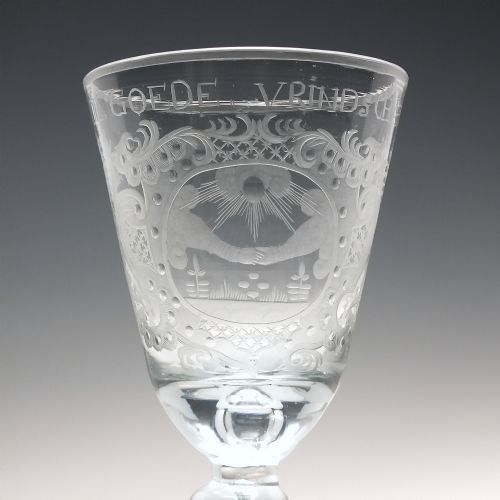 GEORGIAN FRIENDSHIP ENGRAVED BALUSTER WINE GLASS C1750 - ADDITIONAL PHOTO 4