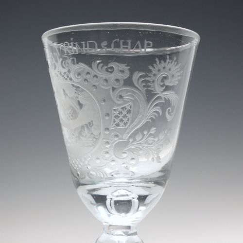 GEORGIAN FRIENDSHIP ENGRAVED BALUSTER WINE GLASS C1750 - ADDITIONAL PHOTO 5