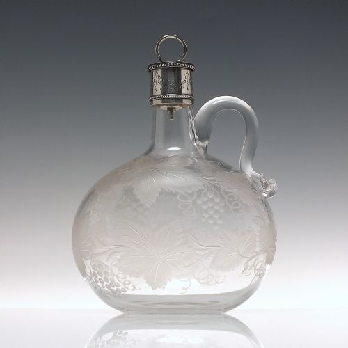 VICTORIAN ENGRAVED GLASS CLARET JUG WITH SILVER TOP LONDON 1867 - ADDITIONAL PHOTO 1