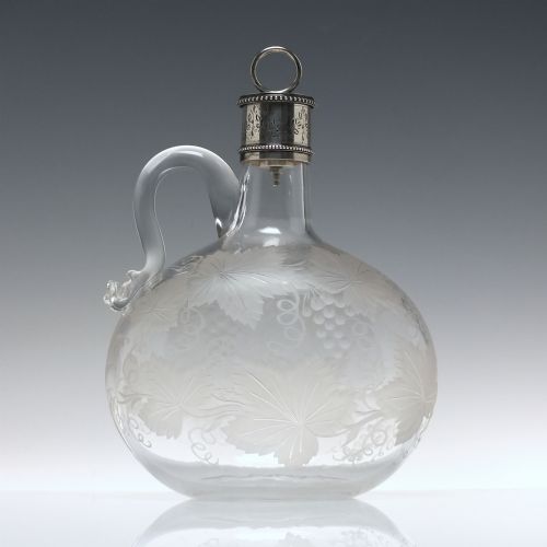 VICTORIAN ENGRAVED GLASS CLARET JUG WITH SILVER TOP LONDON 1867 - ADDITIONAL PHOTO 2