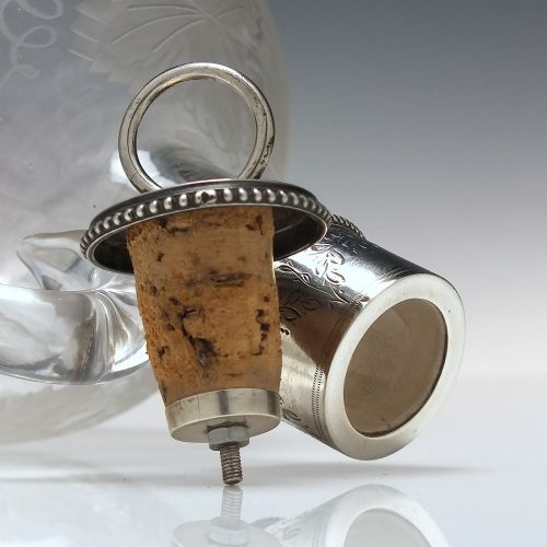 VICTORIAN ENGRAVED GLASS CLARET JUG WITH SILVER TOP LONDON 1867 - ADDITIONAL PHOTO 4