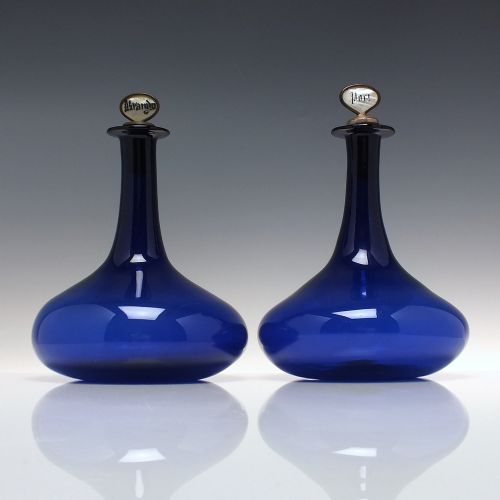 pair bristol blue glass mell decanters c1830 - CATEGORY: ANTIQUE GLASS - DATED 1800
