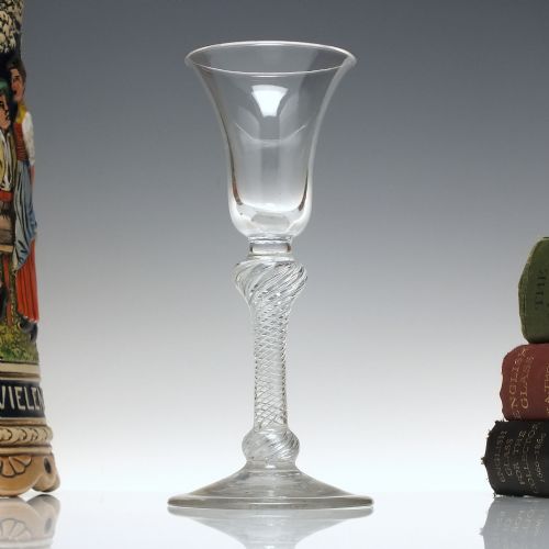 georgian double knop multi spiral air twist wine glass c1750 - CATEGORY: ANTIQUE GLASS - DATED 1750