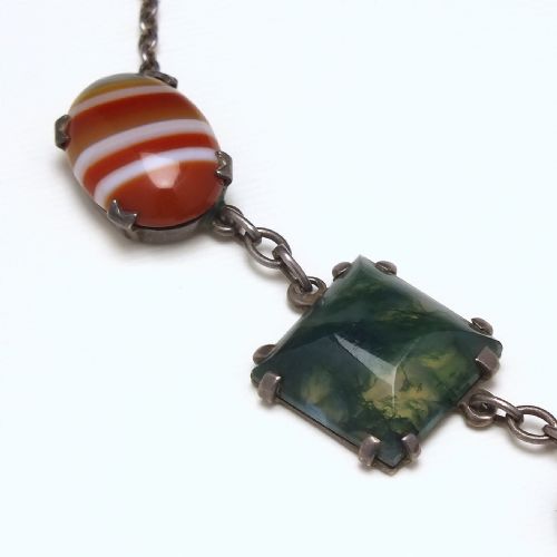 EXCEPTIONAL ANTIQUE SILVER AND SCOTTISH AGATE NECKLACE C1920 - ADDITIONAL PHOTO 1