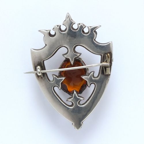 LARGE ANTIQUE SCOTTISH CELTIC SILVER CROWNED SHIELD GEMSTONE BROOCH C1880 - ADDITIONAL PHOTO 1