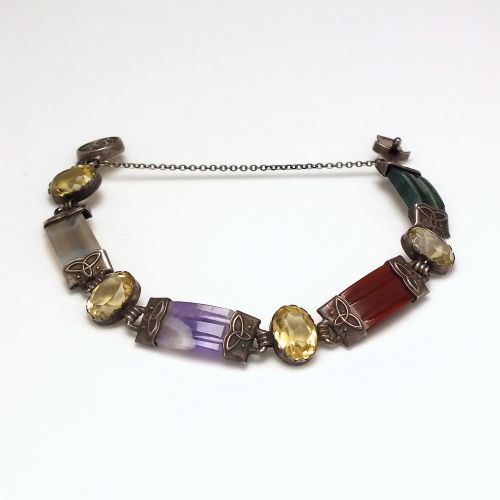 exceptional antique silver and scottish agate bracelet c1920 - CATEGORY: ANTIQUE JEWELLERY - DATED 1920