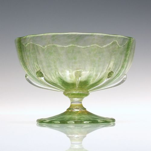 SIX ANTIQUE ITALIAN SALVIATI GREEN GLASS SUNDAE BOWLS WITH MATCHING SAUCERS C1900 - ADDITIONAL PHOTO 2