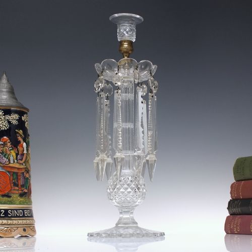 tall victorian glass candle stick lustre c1880 - CATEGORY: ANTIQUE LIGHTING - DATED 1880