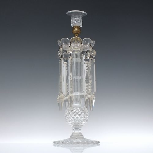 TALL VICTORIAN GLASS CANDLE STICK LUSTRE C1880 - ADDITIONAL PHOTO 1