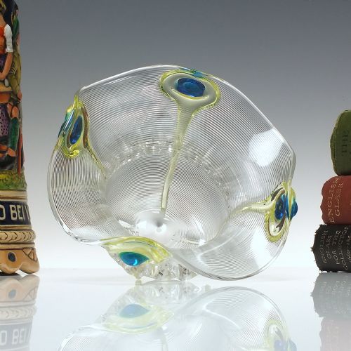 rare stuart son blue green peacock glass vase c1910 - CATEGORY: ANTIQUE GLASS - DATED 1910