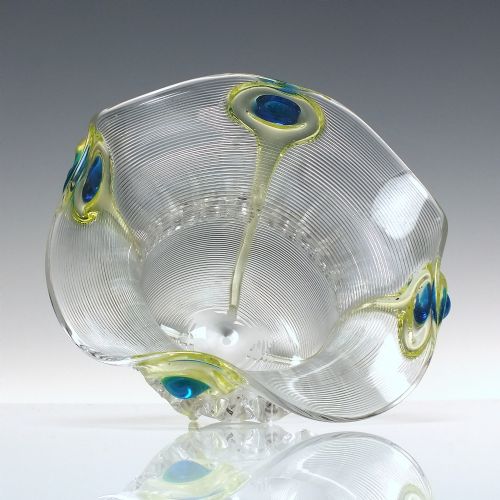 RARE STUART SON BLUE GREEN PEACOCK GLASS VASE C1910 - ADDITIONAL PHOTO 1