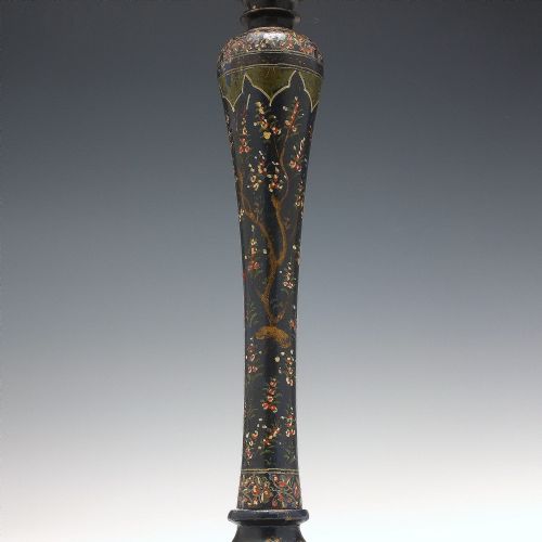PAIR ANTIQUE 19TH CENTURY HAND PAINTED WOODEN CANDLE STICKS - ADDITIONAL PHOTO 2