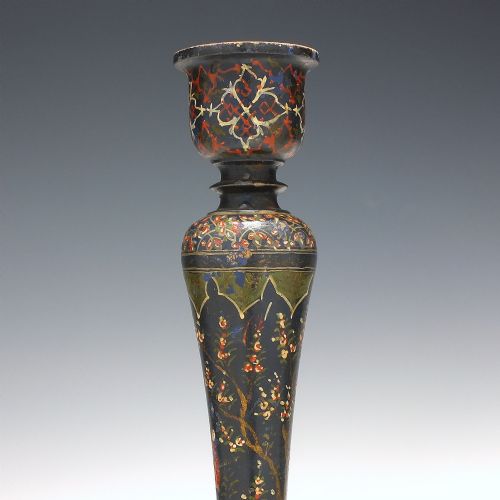 PAIR ANTIQUE 19TH CENTURY HAND PAINTED WOODEN CANDLE STICKS - ADDITIONAL PHOTO 5