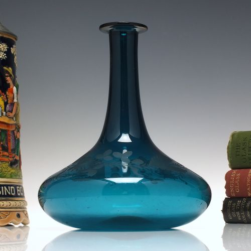 rare peacock blue georgian union engraved glass mell decanter c1830 - CATEGORY: ANTIQUE GLASS - DATED 1800