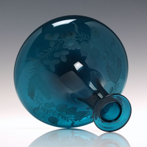 RARE PEACOCK BLUE GEORGIAN UNION ENGRAVED GLASS MELL DECANTER C1830 - ADDITIONAL PHOTO 1