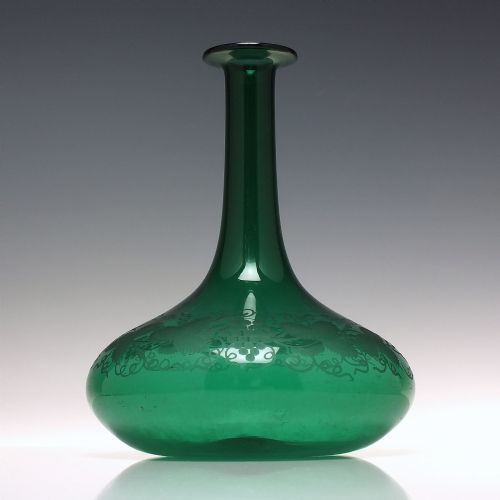 GEORGIAN ENGRAVED BRISTOL GREEN GLASS MELL DECANTER C1830 - ADDITIONAL PHOTO 1