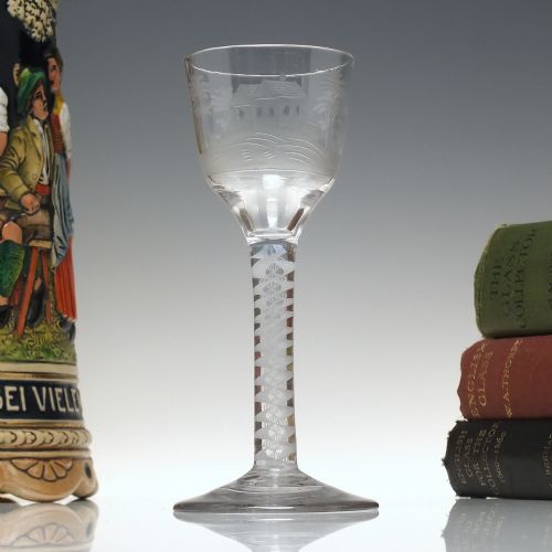 georgian engraved opaque twist wine glass c1760 - CATEGORY: ANTIQUE GLASS - DATED 1750