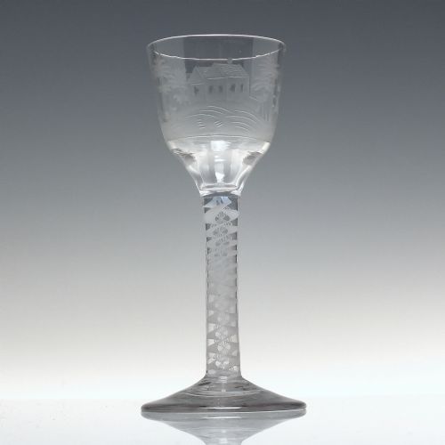 GEORGIAN ENGRAVED OPAQUE TWIST WINE GLASS C1760 - ADDITIONAL PHOTO 1