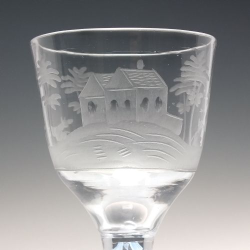 GEORGIAN ENGRAVED OPAQUE TWIST WINE GLASS C1760 - ADDITIONAL PHOTO 3