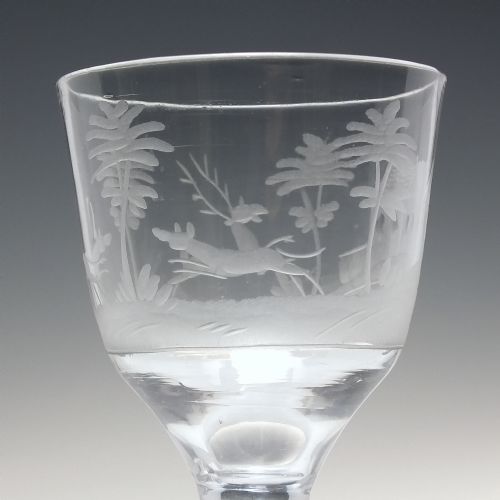 GEORGIAN ENGRAVED OPAQUE TWIST WINE GLASS C1760 - ADDITIONAL PHOTO 4