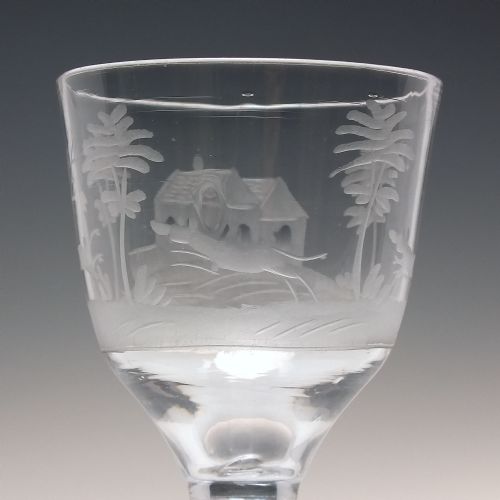 GEORGIAN ENGRAVED OPAQUE TWIST WINE GLASS C1760 - ADDITIONAL PHOTO 5