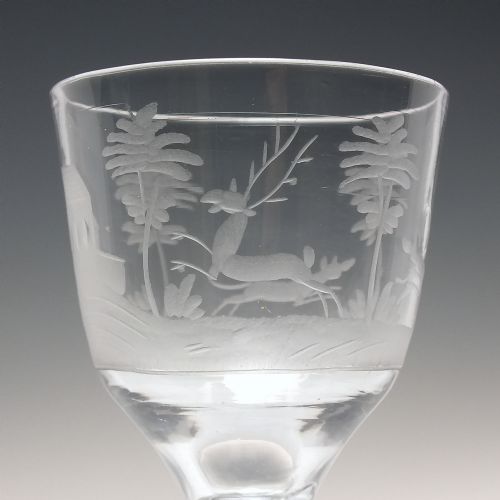 GEORGIAN ENGRAVED OPAQUE TWIST WINE GLASS C1760 - ADDITIONAL PHOTO 6