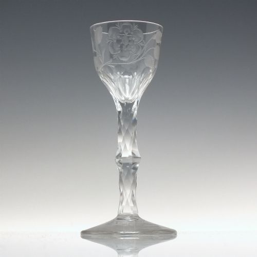 18TH CENTURY JACOBITE FACET CUT WINE GLASS C1780 - ADDITIONAL PHOTO 1