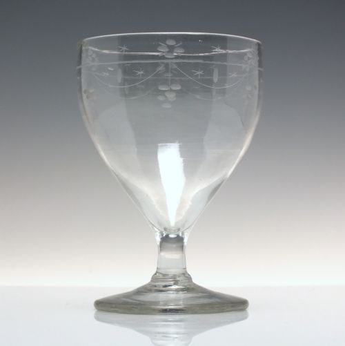 GEORGIAN ENGRAVED GLASS RUMMER WITH OVOID BOWL C1780 - ADDITIONAL PHOTO 1
