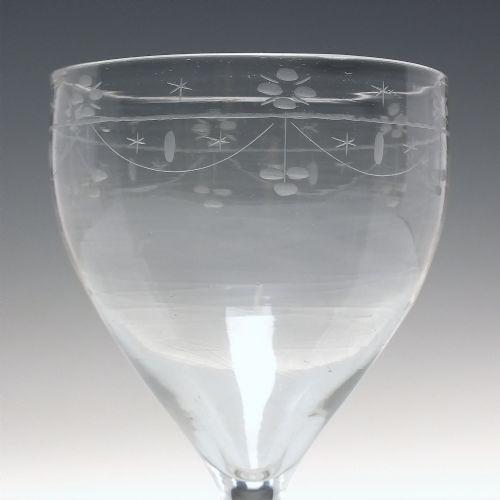 GEORGIAN ENGRAVED GLASS RUMMER WITH OVOID BOWL C1780 - ADDITIONAL PHOTO 3