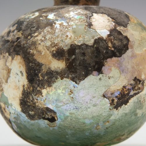 IRIDESCENT ROMAN GLASS BOTTLE 3RD 4TH CENTURY CE - ADDITIONAL PHOTO 4