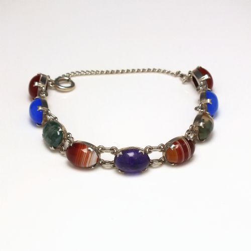 exceptional antique silver and scottish agate bracelet c1920 - CATEGORY: ANTIQUE JEWELLERY - DATED 1910