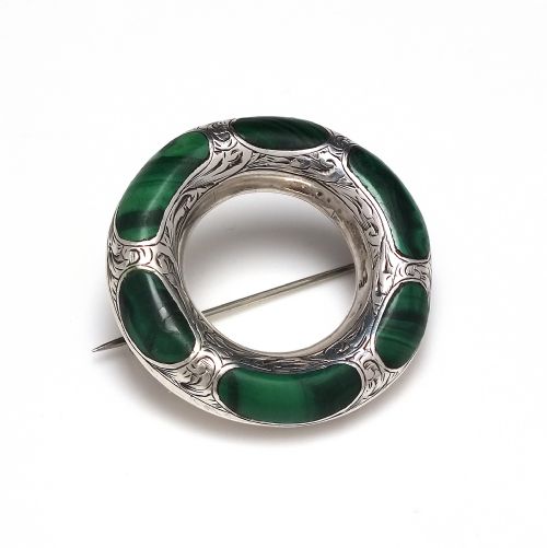 antique scottish celtic shield silver macalite brooch c1880 - CATEGORY: ANTIQUE JEWELLERY - DATED 1880