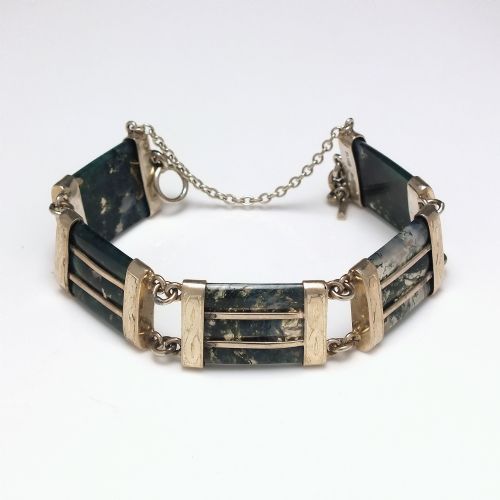 antique scottish silver moss agate bracelet c1920 - CATEGORY: ANTIQUE JEWELLERY - DATED 1920
