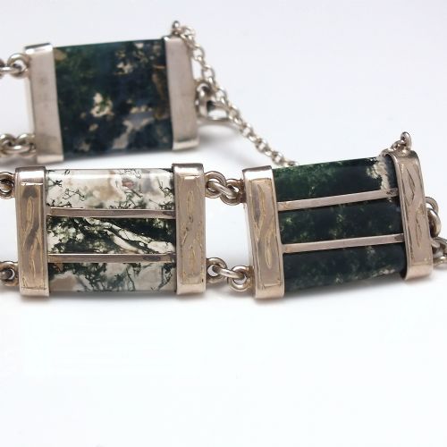 ANTIQUE SCOTTISH SILVER MOSS AGATE BRACELET C1920 - ADDITIONAL PHOTO 2