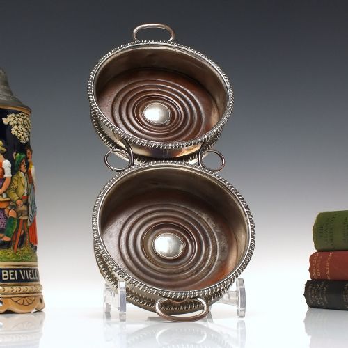 pair victorian silver plated adjoined decanter stands or wine bottle coasters c1870 - CATEGORY: ANTIQUE SILVER - DATED 1870
